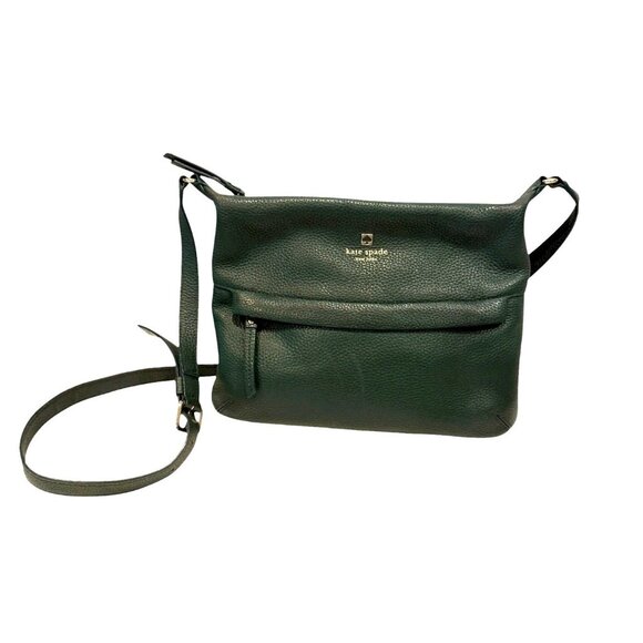 Kate Spade Green Pebble Leather Messenger Crossbody Adjustable Strap Bag - Picture 1 of 9